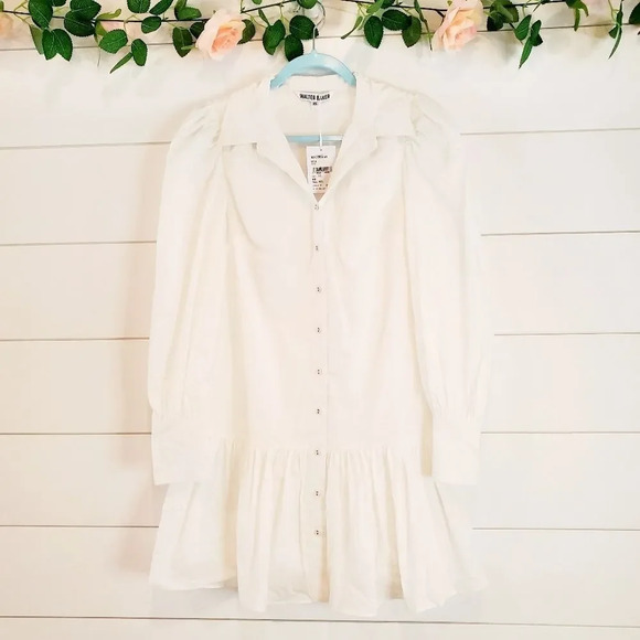 Walter Baker Collared Tara Puff Sleeve Shirt Dress White - Picture 4 of 11